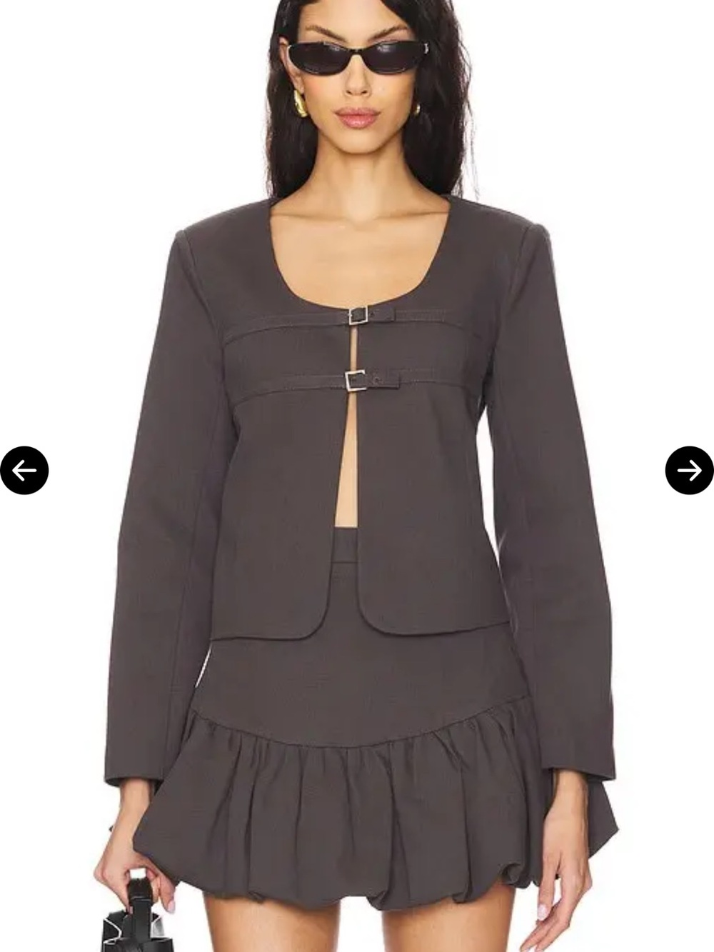 Line & Dot Charcoal Two-Buckle Cropped Jacket